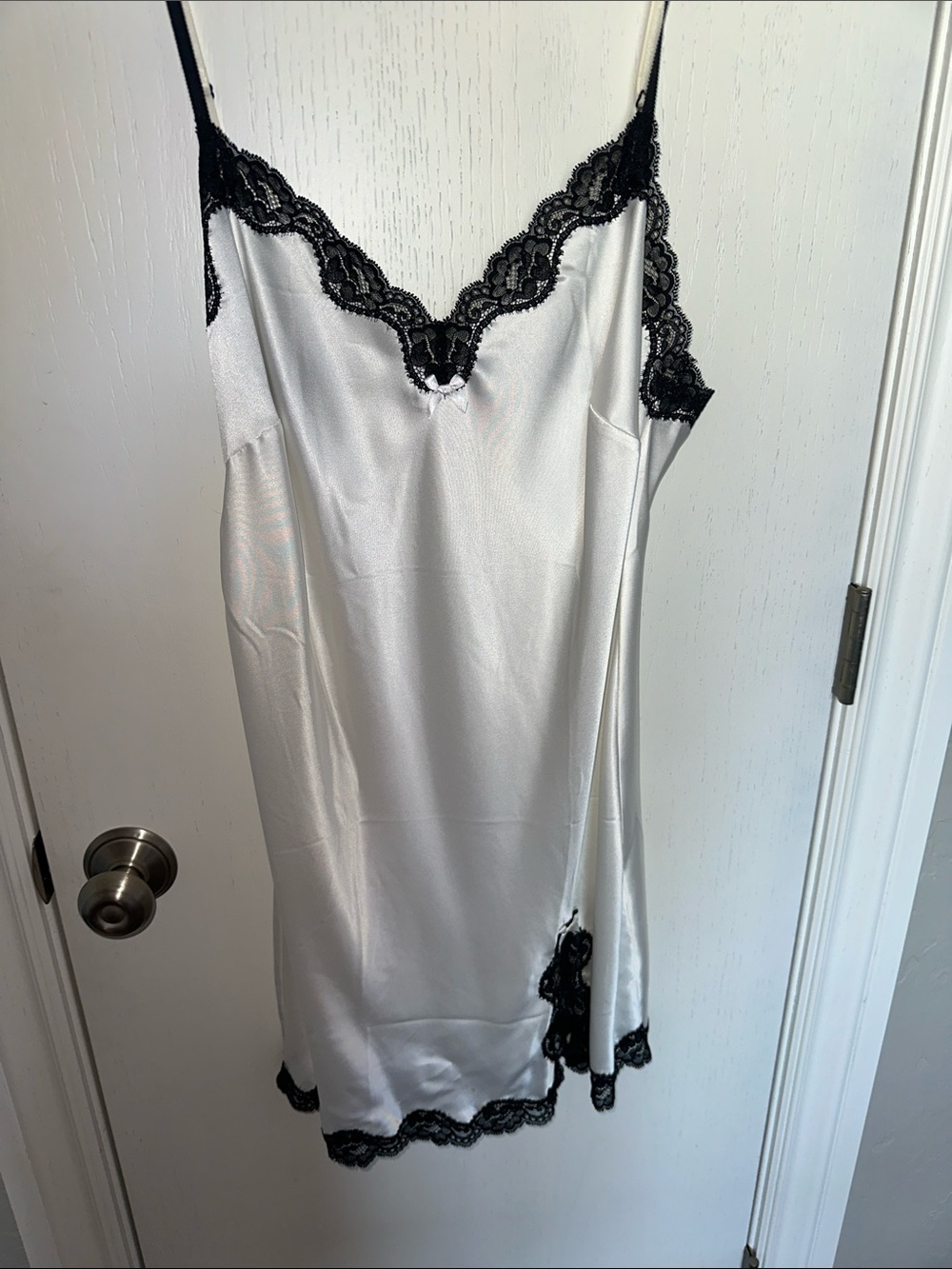 VS Satin Lace Trim Slip Dress - White & Black